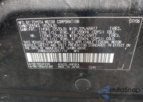 2006 Toyota Rav4 из США, поврежденный, VIN JTMBD33V265051114